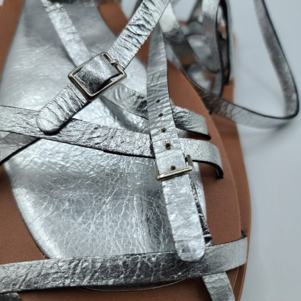 Vicenza Athena Anklet Wrap Sandals Metallic Silver Size US11 EU 42 New FLAW - Picture 4 of 9